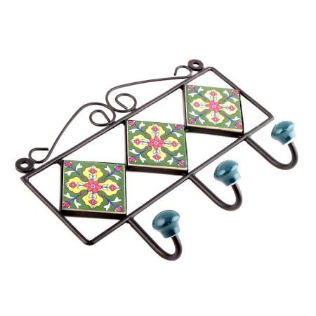 Forest Green Red Tiny Flower Tiles Hooks
